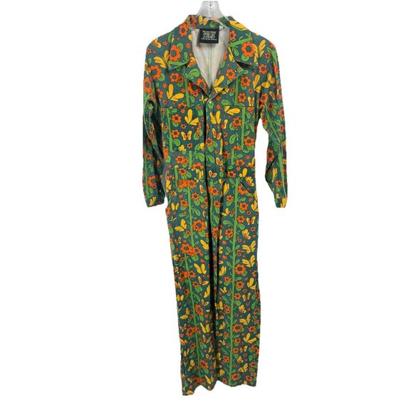 Big Bud Press Pants - Big Bud Press Green Floral Butterfly Long Sleeve Jumpsuit Boilersuit Sz M